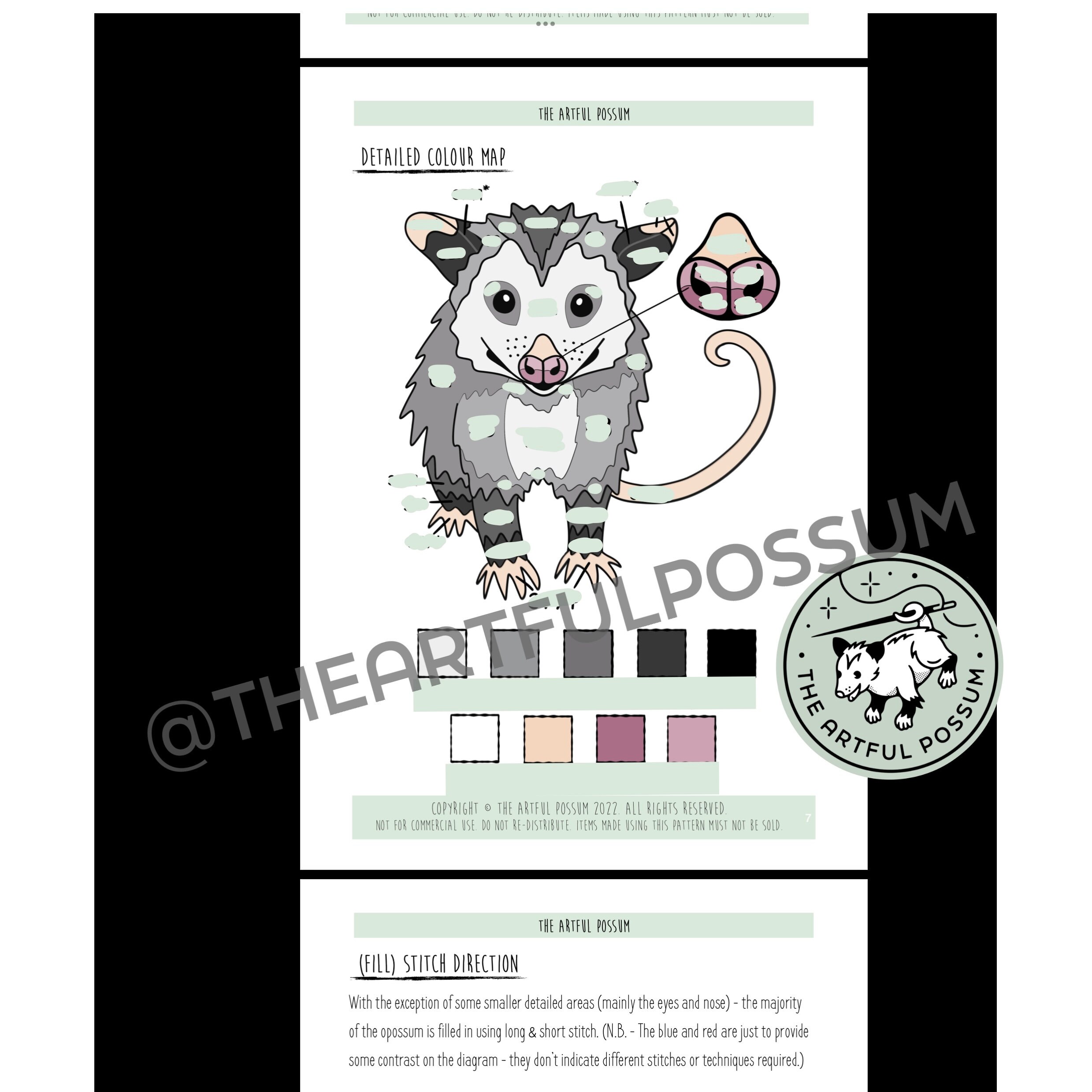 Feeling cute might scream opossum hand embroidery digital download pdf template tutorial guide cute opossum anxiety pattern meme