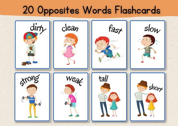 Opposites matching flashcards for kids pairs opposites words printable flash cards pre k activities esl autism digital download