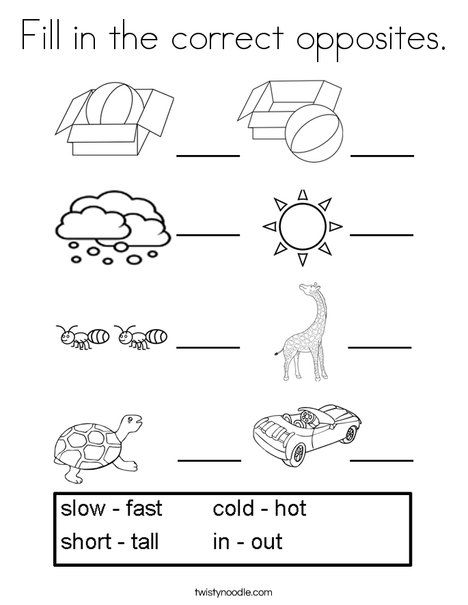 Fill in the correct opposites coloring page