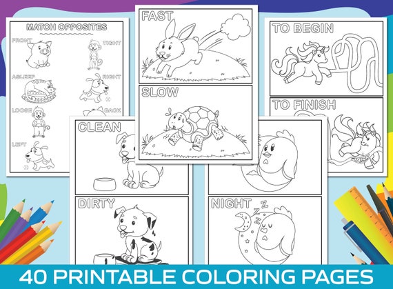 Opposite coloring pages printable animal opposite coloring pages for kids boys girls learningmatching opposites opposites activity