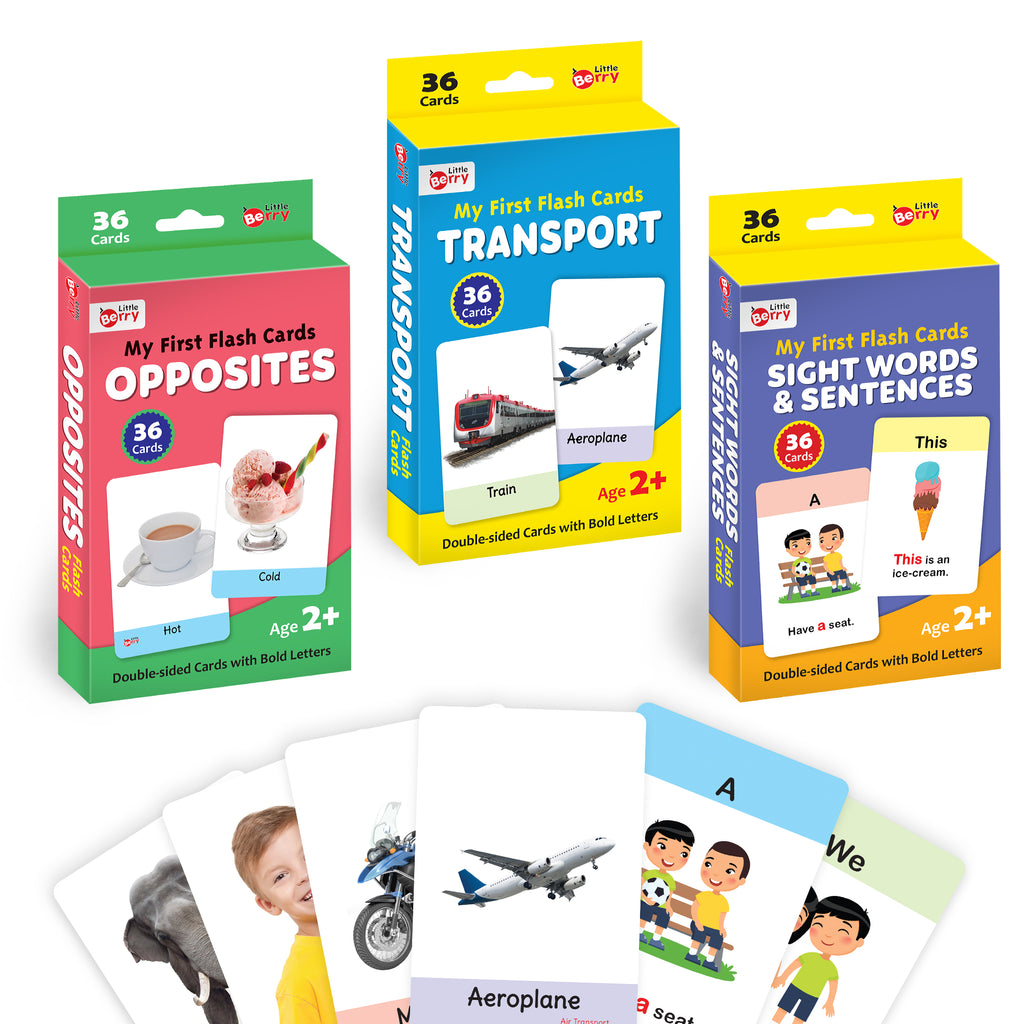 Little berry little berry flash cards for kids set of transport opposites sight words