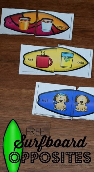 Ðâï free surfboard opposites puzzle printables for kindergarten