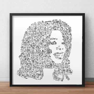 Oprah winfrey art print ink drawing with doodles inside â