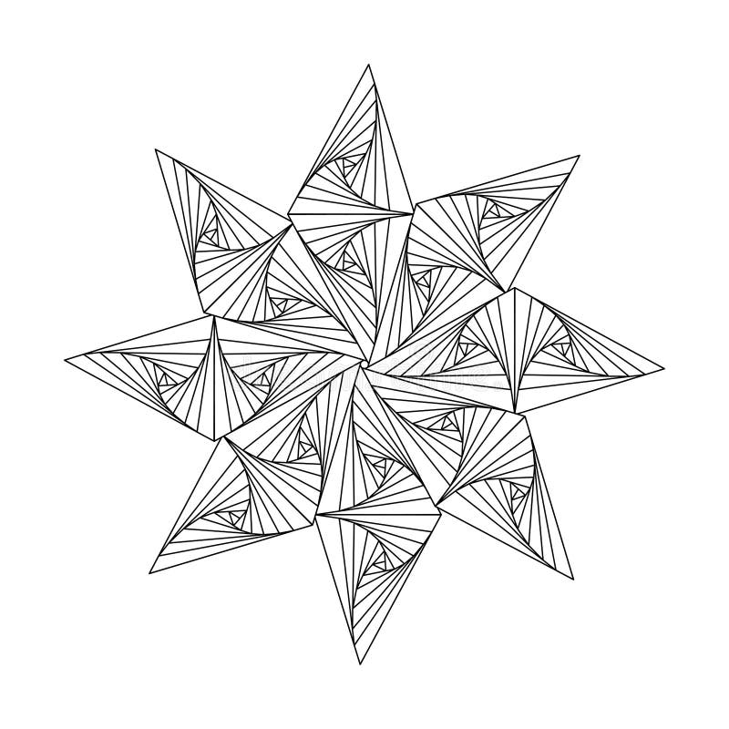 Coloring book for adults monochrome abstract mandala d star geometric ornament optical illusion patterned design stock vector