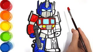 Learn colors with transformers optimus prime drawing coloring pages for kids bonbon toy art