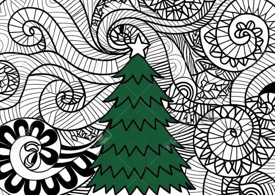 Conception en ligne dart de dãfilement dorage et arbre de noãl pour la conception imprimãe et la page de livre de coloriage pour adultes illustration vectorielle clip art libres de droits svg