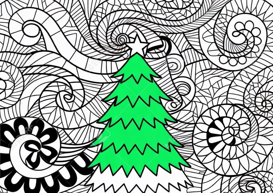 Conception en ligne dart de dãfilement dorage et arbre de noãl pour la conception imprimãe et la page de livre de coloriage pour adultes illustration vectorielle clip art libres de droits svg