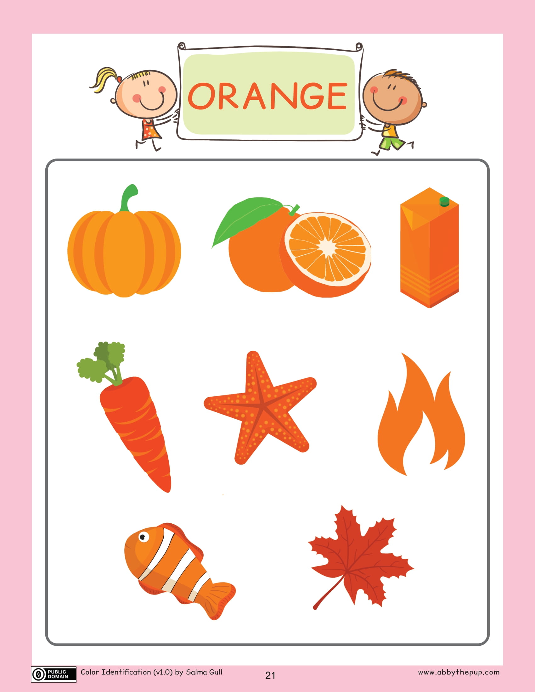 Orange color flashcard free printable puzzle games