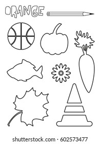 Coloring page orange things set single stock vector royalty free