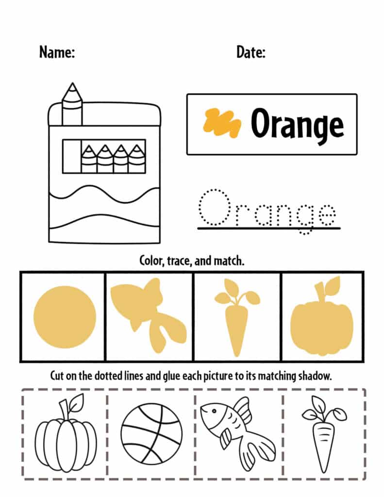 Orange color activities and worksheets for preschool â the hollydog blog