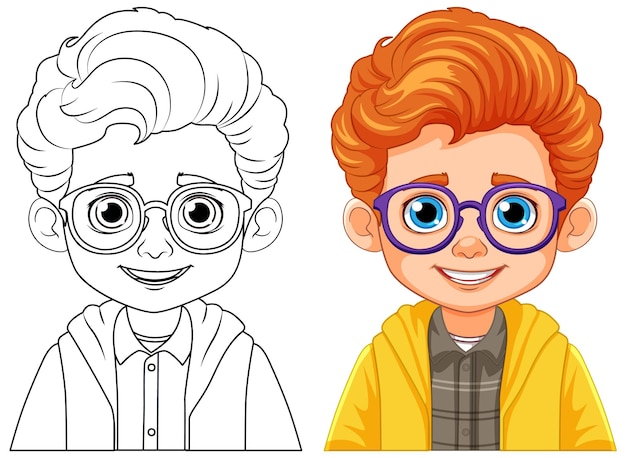 Free vector boy with orange hair and blue eyes outline for coloring