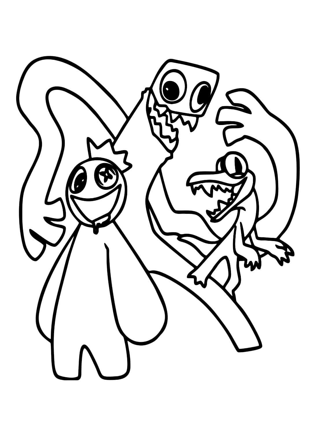 Blue green and orange rainbow friends coloring page