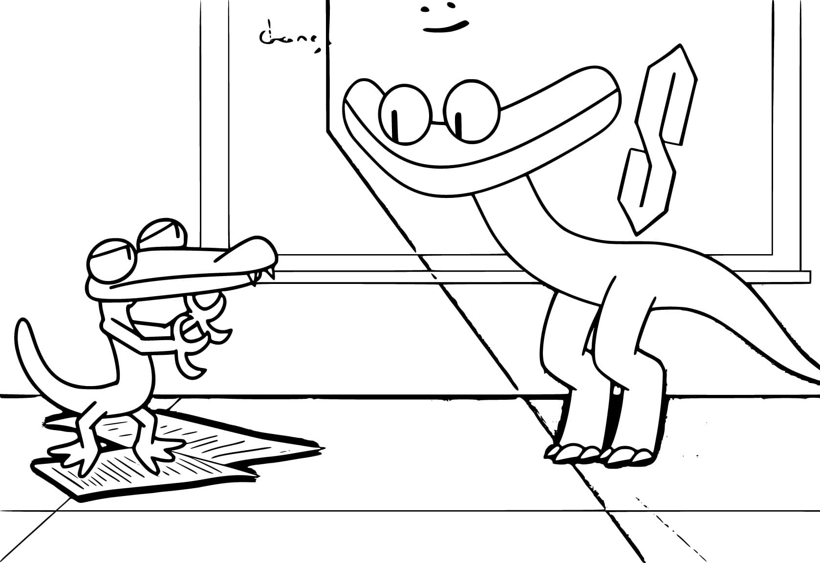 Orange and cyan rainbow friends coloring page