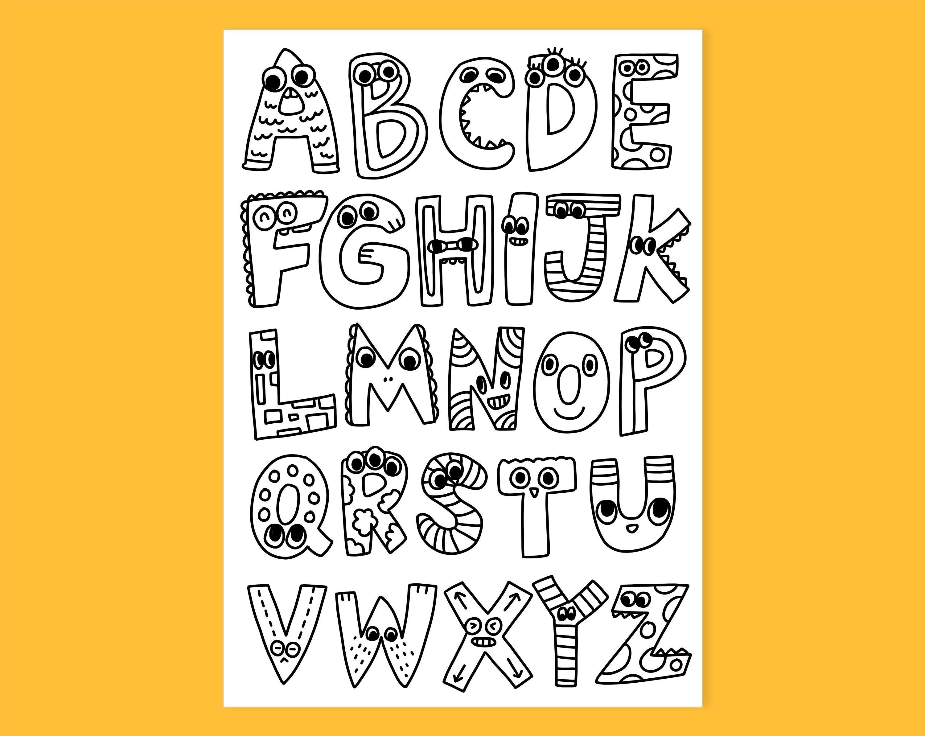 Funny abc alphabet coloring page for kids instant pdf jpeg download printable