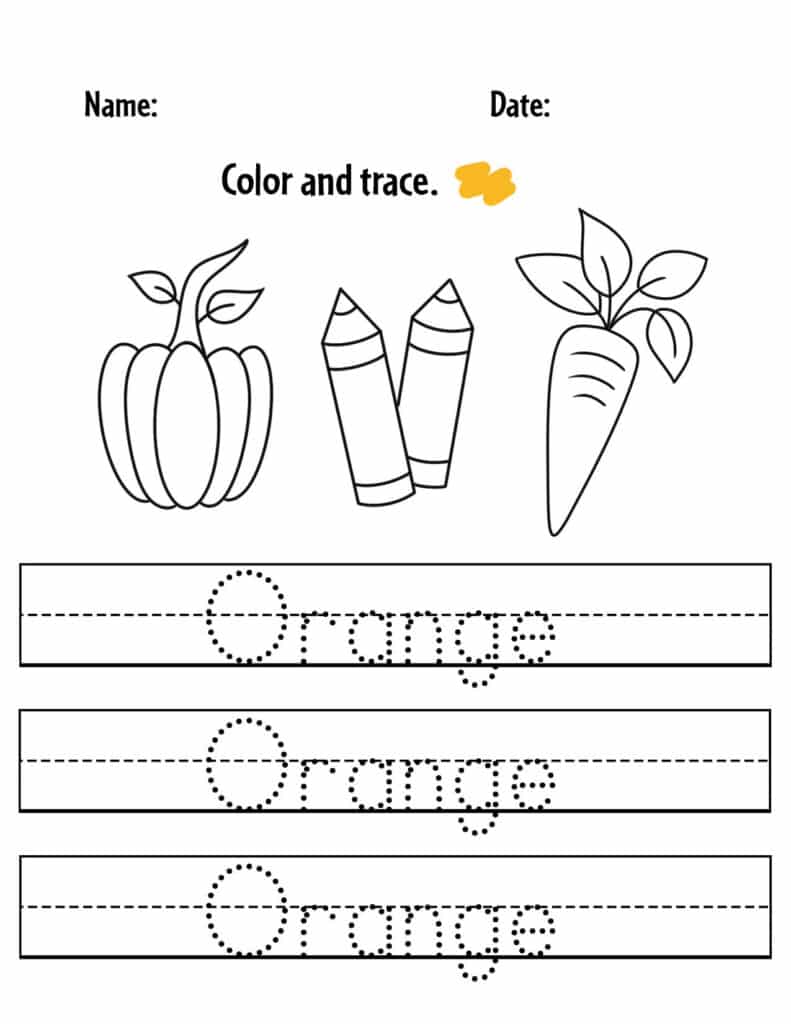 Orange color activities and worksheets for preschool â the hollydog blog