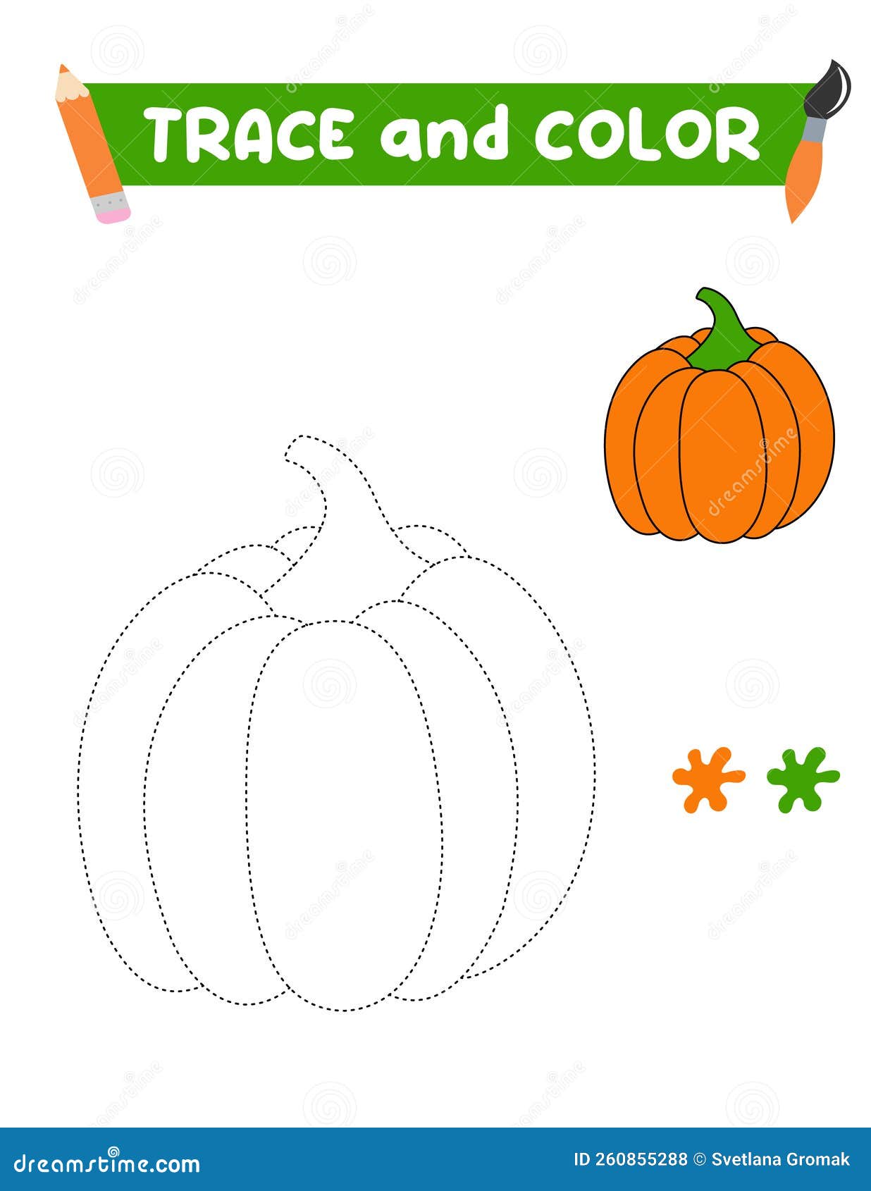 Coloring book with a pumpkin orange pumpkin education and entertainment for preschool childrentrace and color it stock vector
