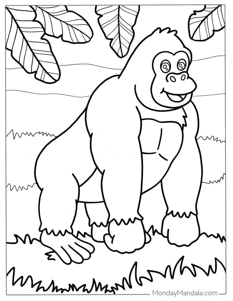 Gorilla coloring pages free pdf printables