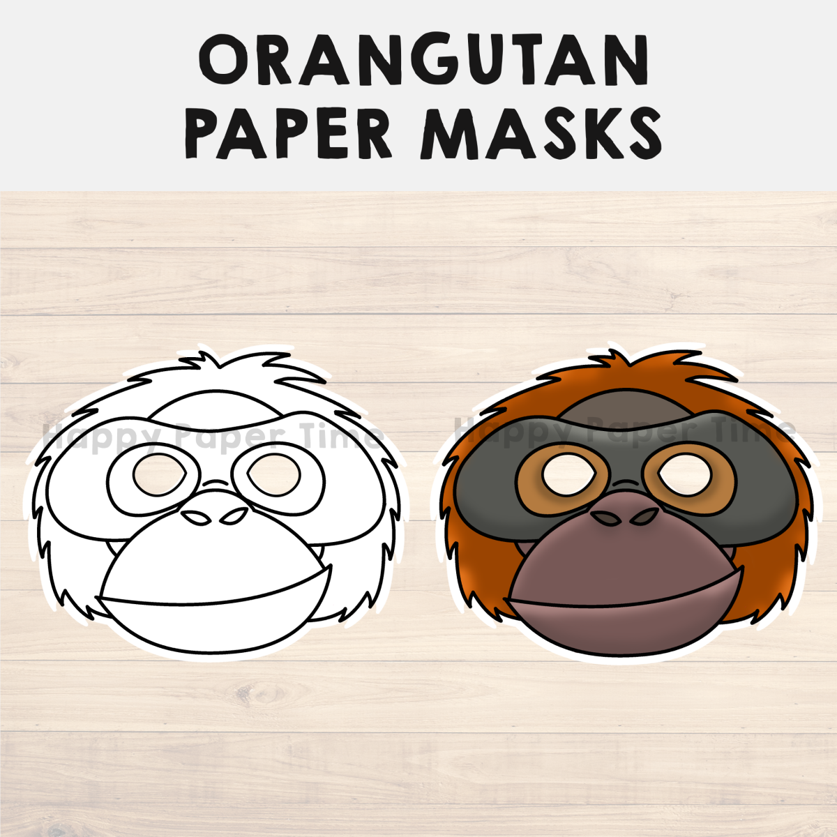 Orangutan paper masks printable asian jungle animal coloring craft activity made by teachers