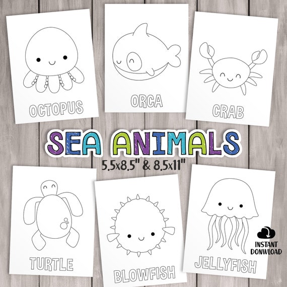 Printable sea animals coloring pages kids party games birthday favor animal coloring sheet baby shower activities school teacher games