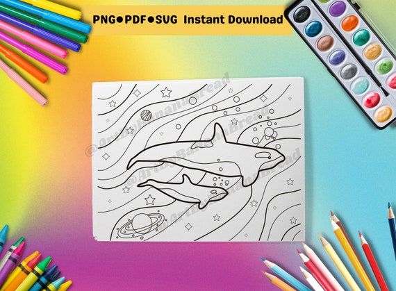 Orca whales coloring page galaxy orca whale digital coloring page whale svg png pdf