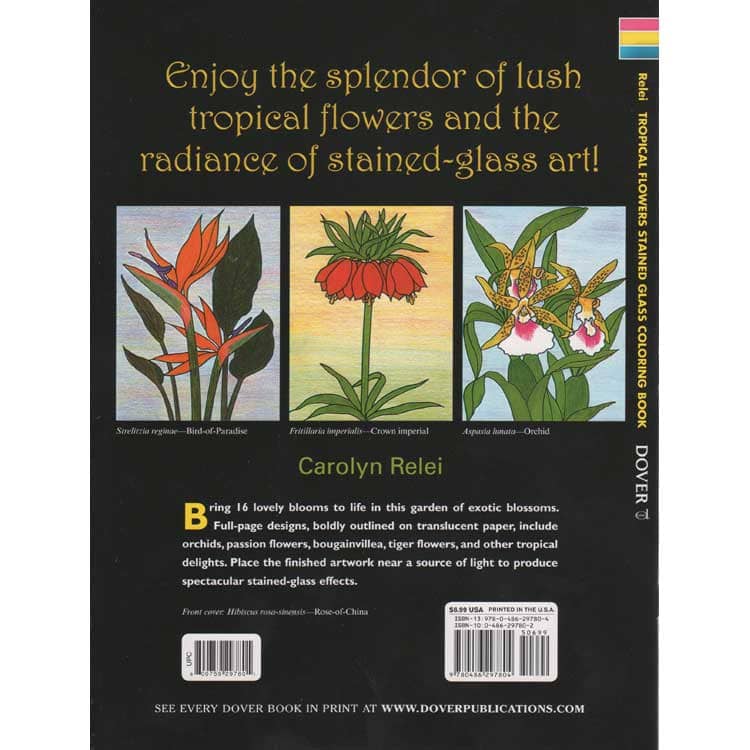 Tropical flowers a stained glass coloring book