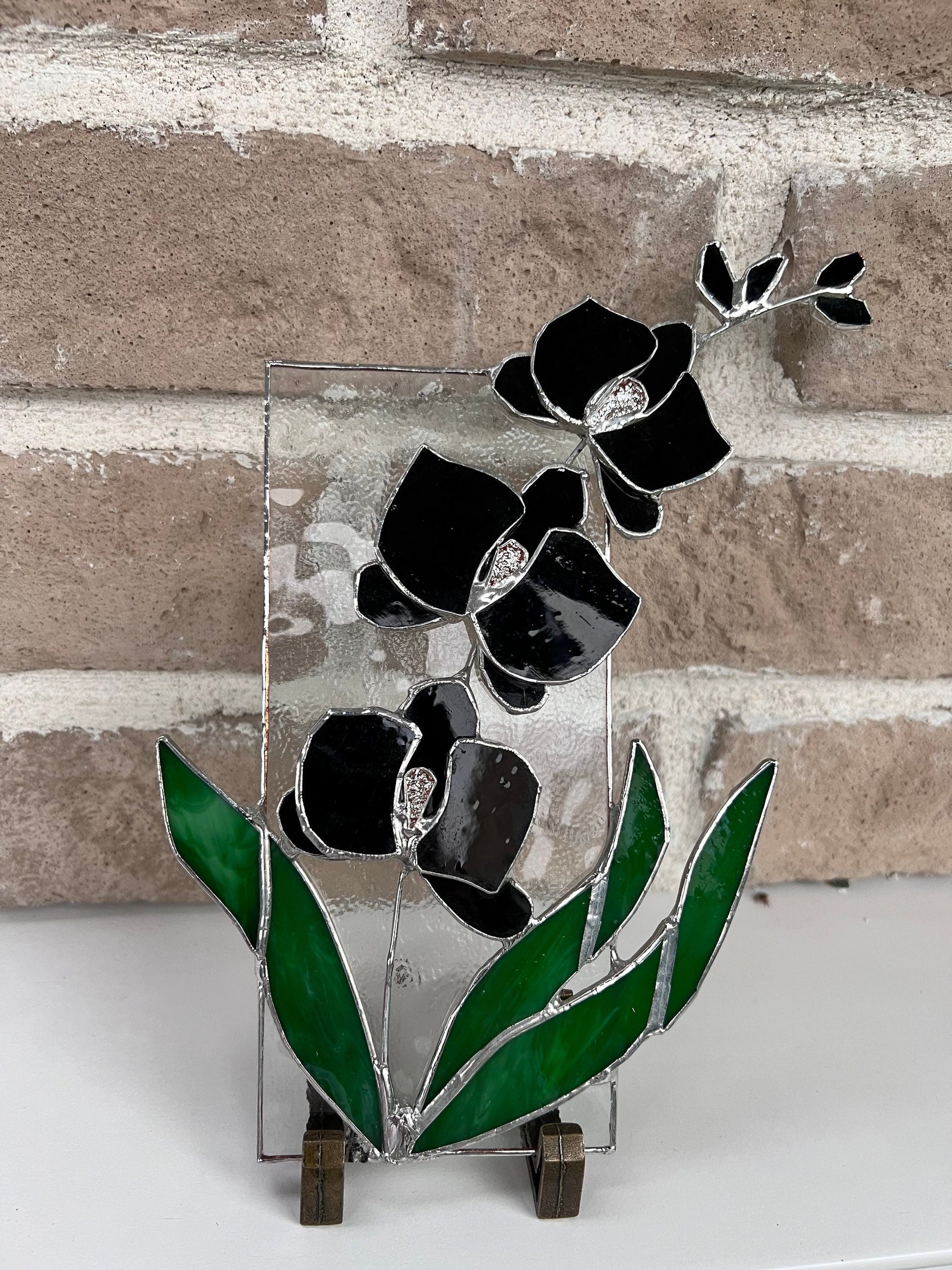 Stained glass flower panel with stand stained glass orchid suncatcher â s