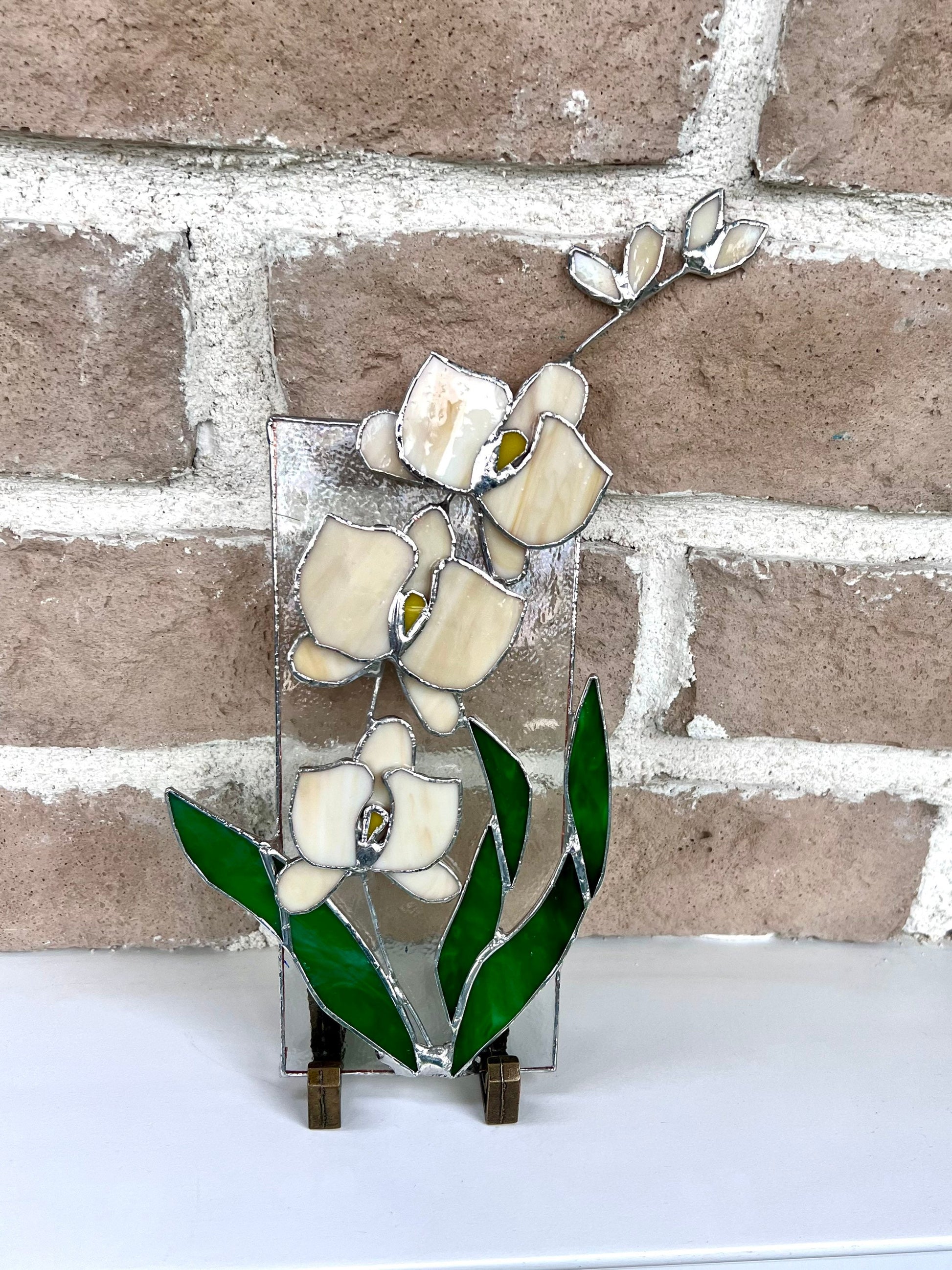 Stained glass flower panel with stand stained glass orchid suncatcher â s