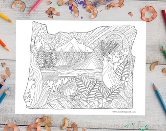 Oregon coloring sheet for adults and kids x oregon coloring page oregon map instant download printable activity