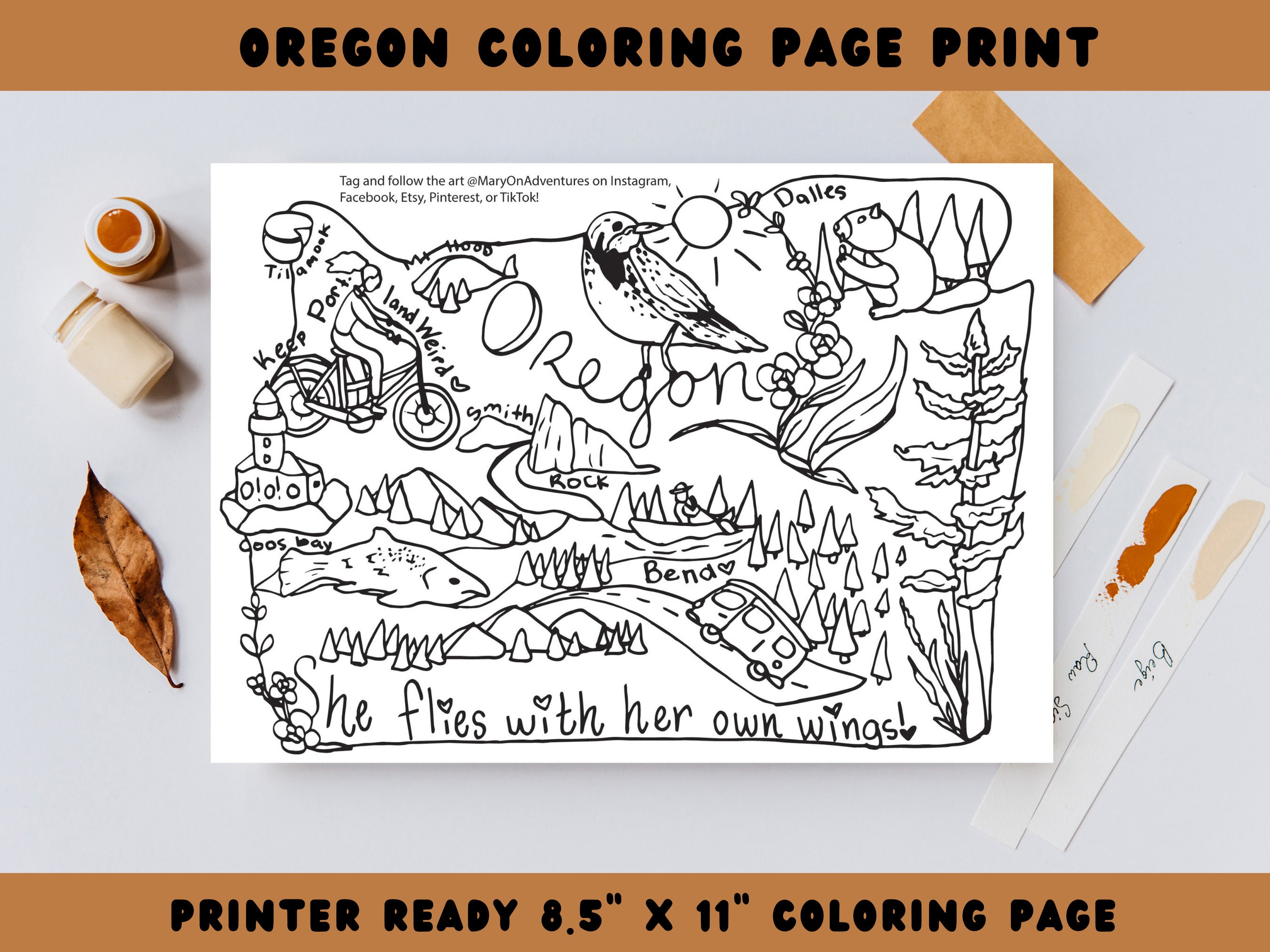 Oregon coloring page oregon digital download oregon pdf print printable oregon coloring page portland digital download downloadable pdf