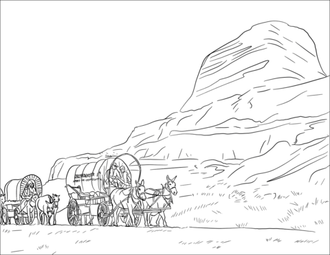 Wagon train on the oregon trail coloring page free printable coloring pages