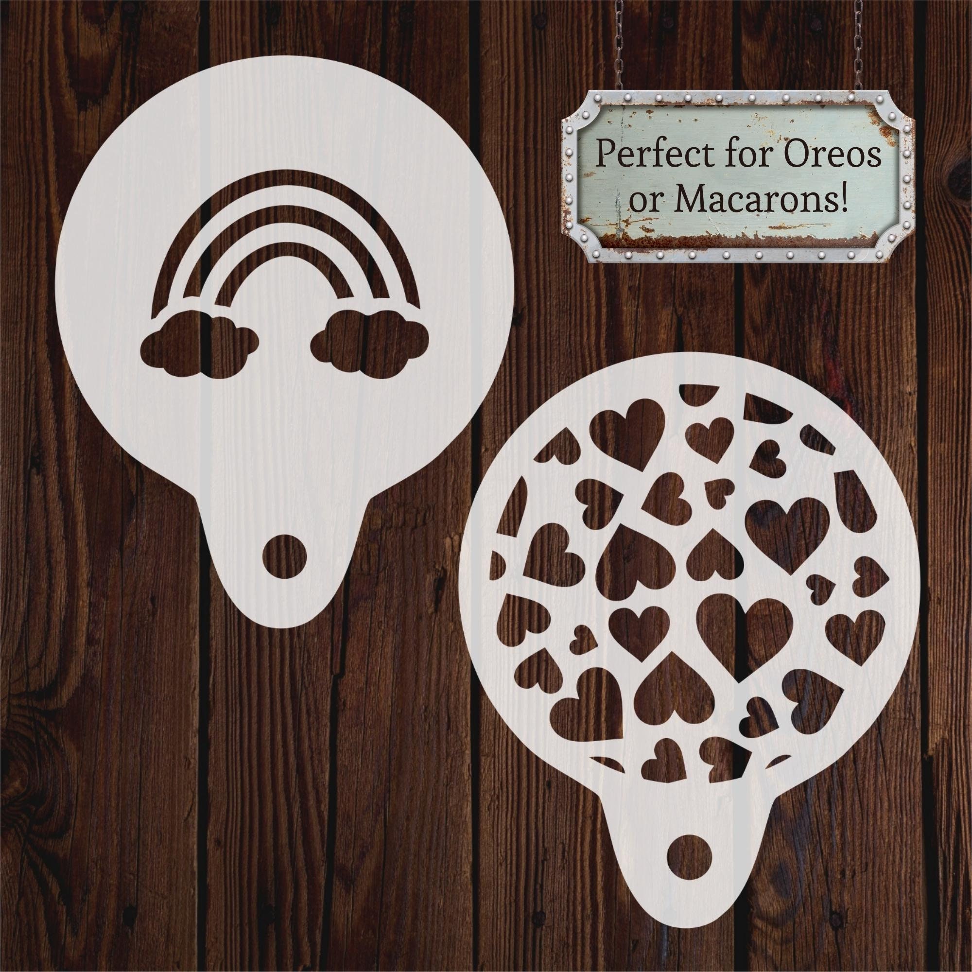 Rainbow hearts macaron oreo cookie stencils small mylar stencil set of baking bake painting stencil decorating airbrush flexible reusable