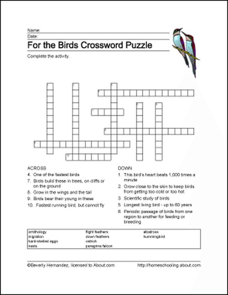 Looking for birds printables find coloring pages games and more bird printables crossword printable crossword puzzles