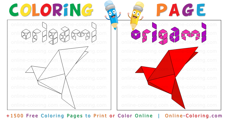 Origami bird free online coloring page