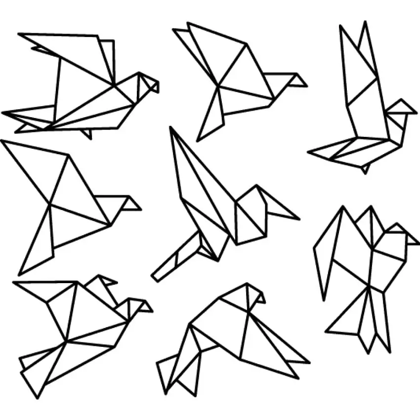 Origami birds coloring page