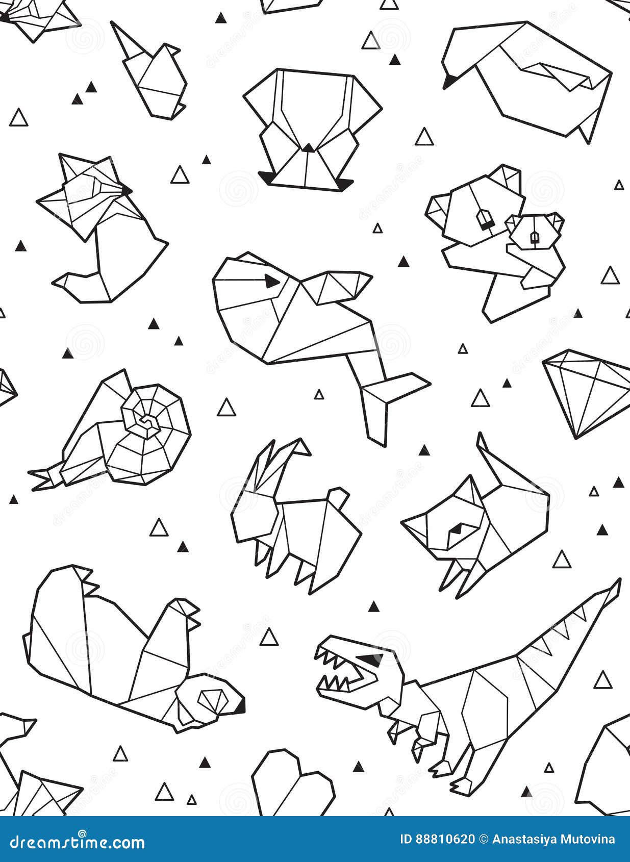 Origami pattern background with outline animals stock vector