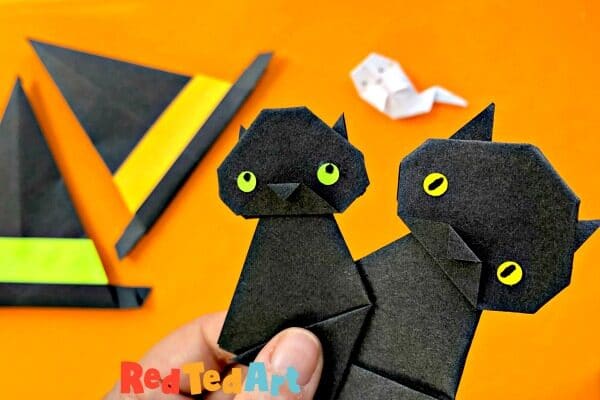Easy black cat origami for halloween
