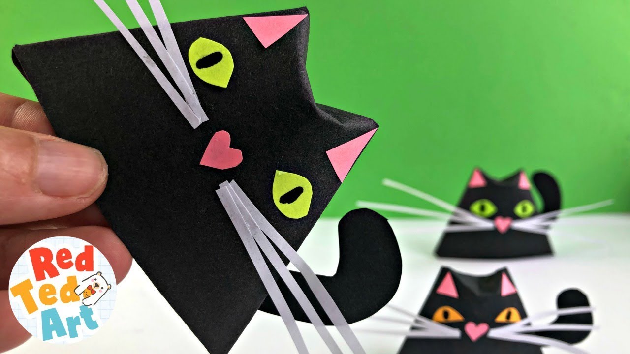 Easy paper cat origami cup for halloween