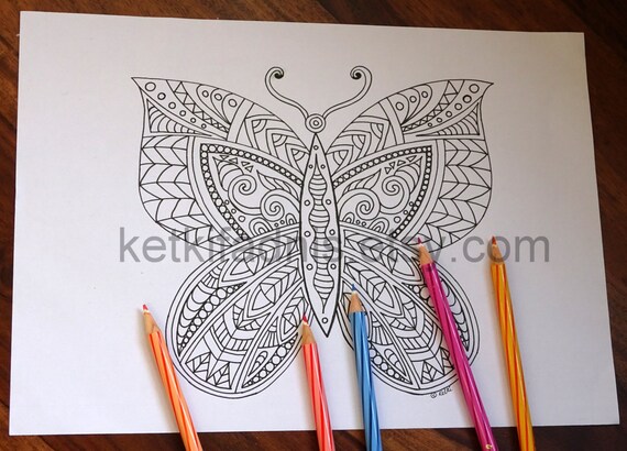 Instant pdf download butterfly digital download coloring page hand drawn