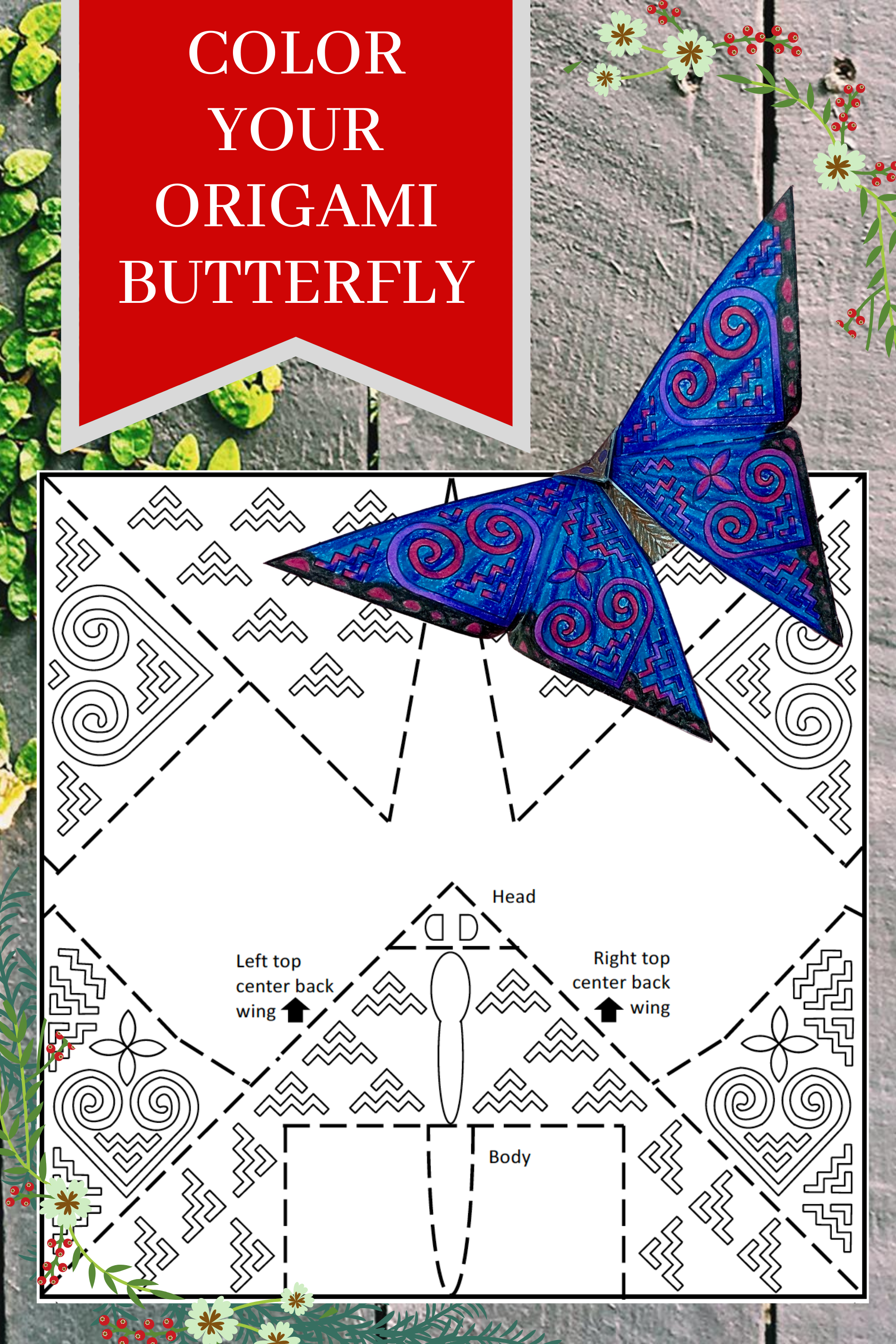 Origami butterfly coloring pages hmong symbols printable