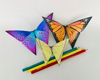 Origami butterfly coloring pages set printable paper crafts adult coloring and kids activity