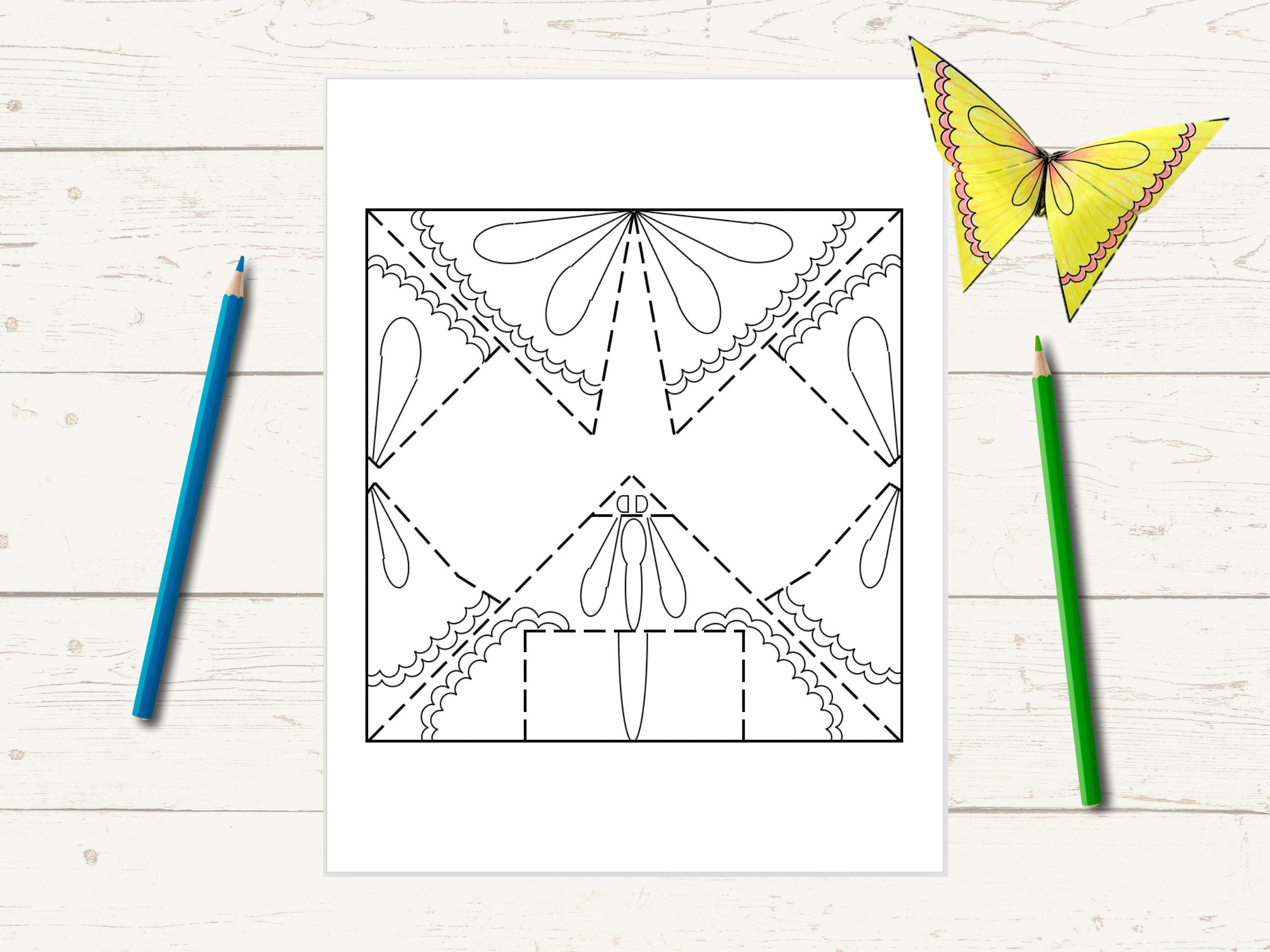 Origami butterfly coloring pages set printable paper crafts adult coloring and kids activity