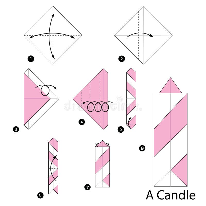 Step by step instructions how to make origami a candle stock vector