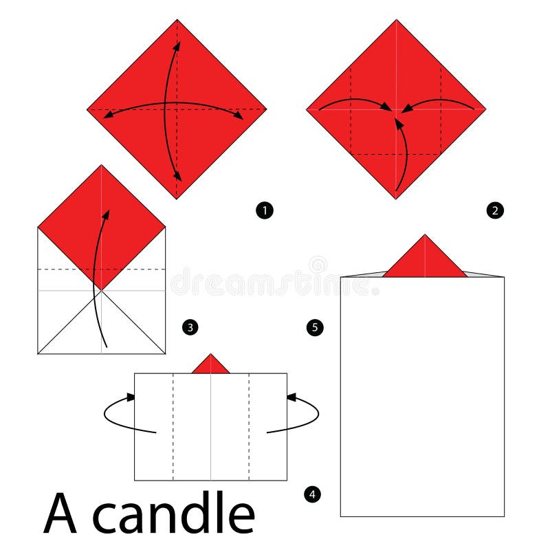 Step by step instructions how to make origami a candle stock vector