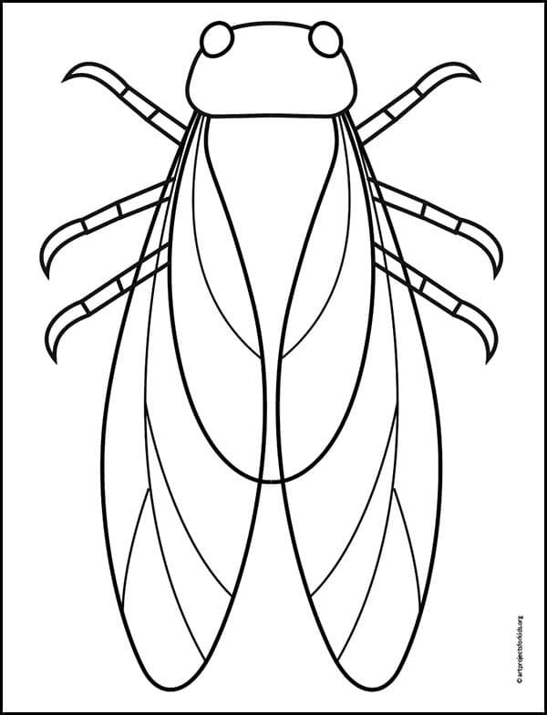 Easy how to draw a cicada tutorial and cicada coloring page cicada cicada art drawings