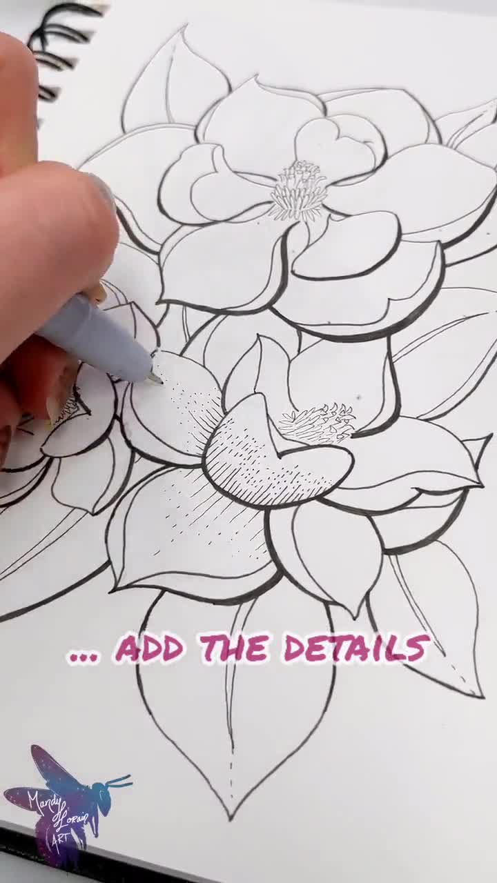 Cicada coloring page adult coloring page insect coloring pdf floral design magnolia flower coloring sheet brood x cicada bug art print