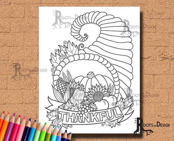 Instant download thanksgiving cornucopia coloring coloring page print doodle art printable