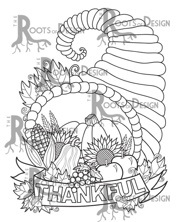 Instant download thanksgiving cornucopia coloring coloring page print doodle art printable