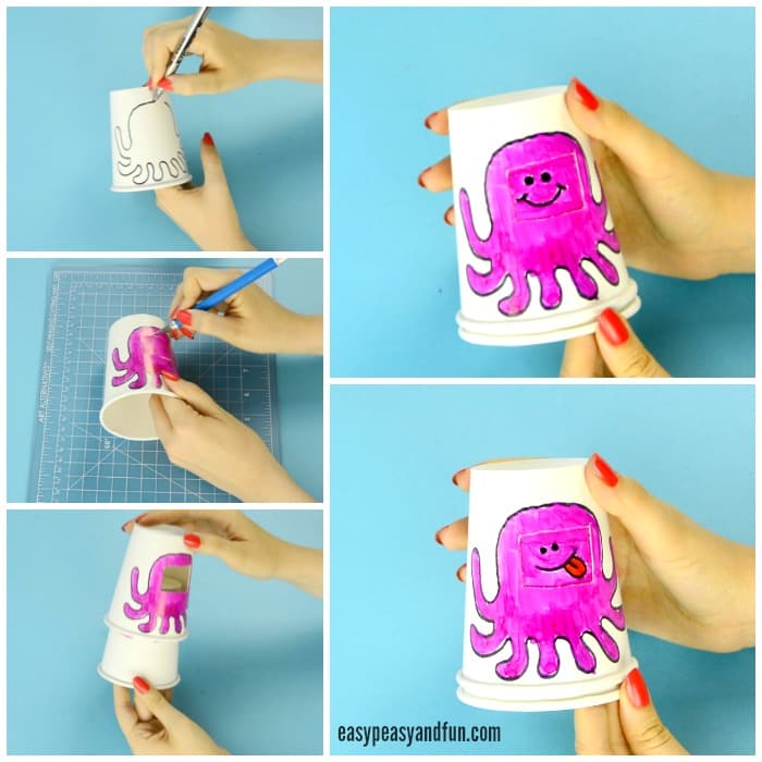 Emotion changing paper cup octopus