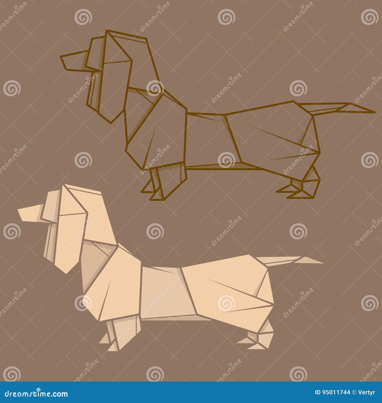 Set illustration paper origami of dachshund stock vector