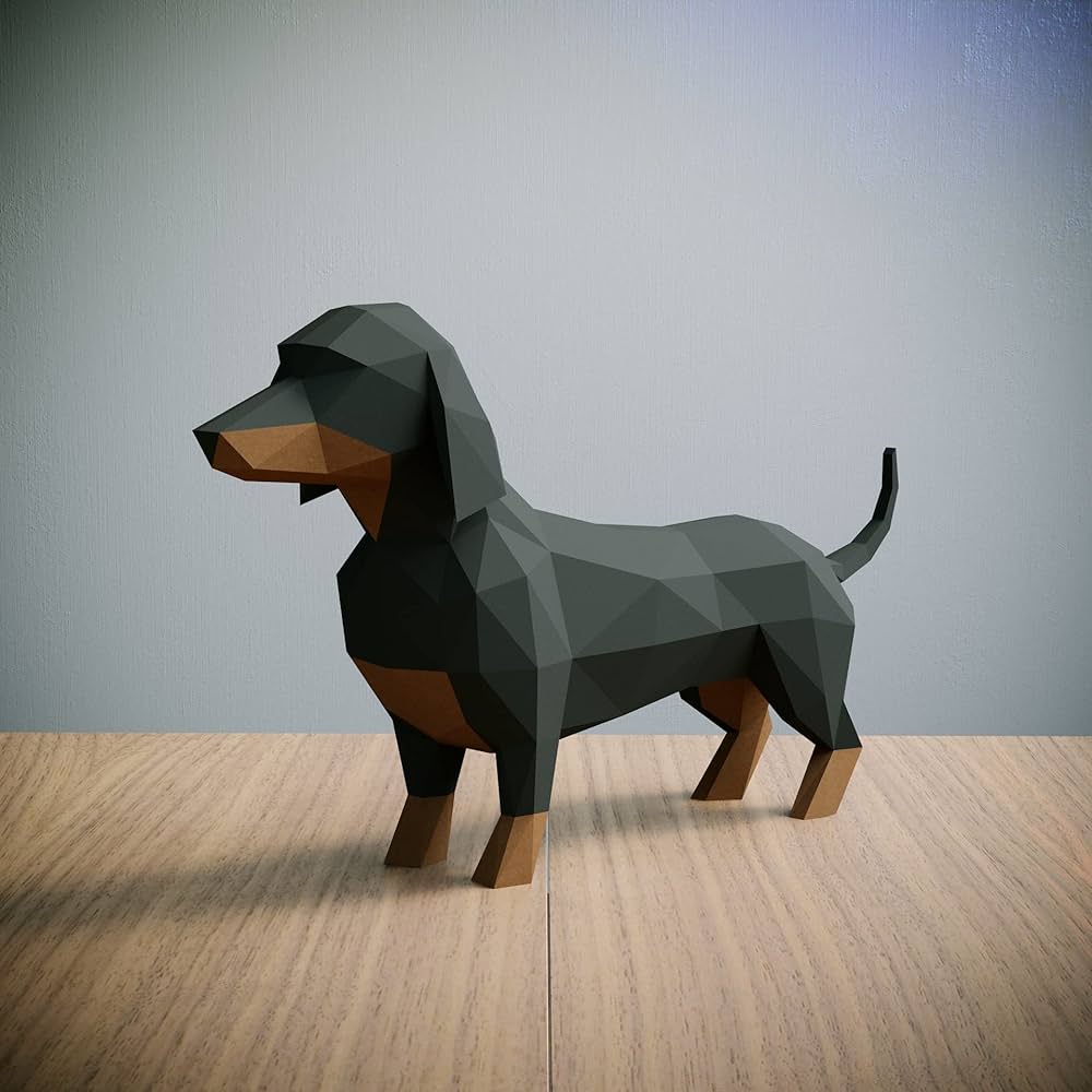Yona diy dachshund papercraft kit abstract low poly animal diy kits home der kids crafts kits gift origami d paper trophyd puzzle paper sculpture papercraft set for adults handmade products
